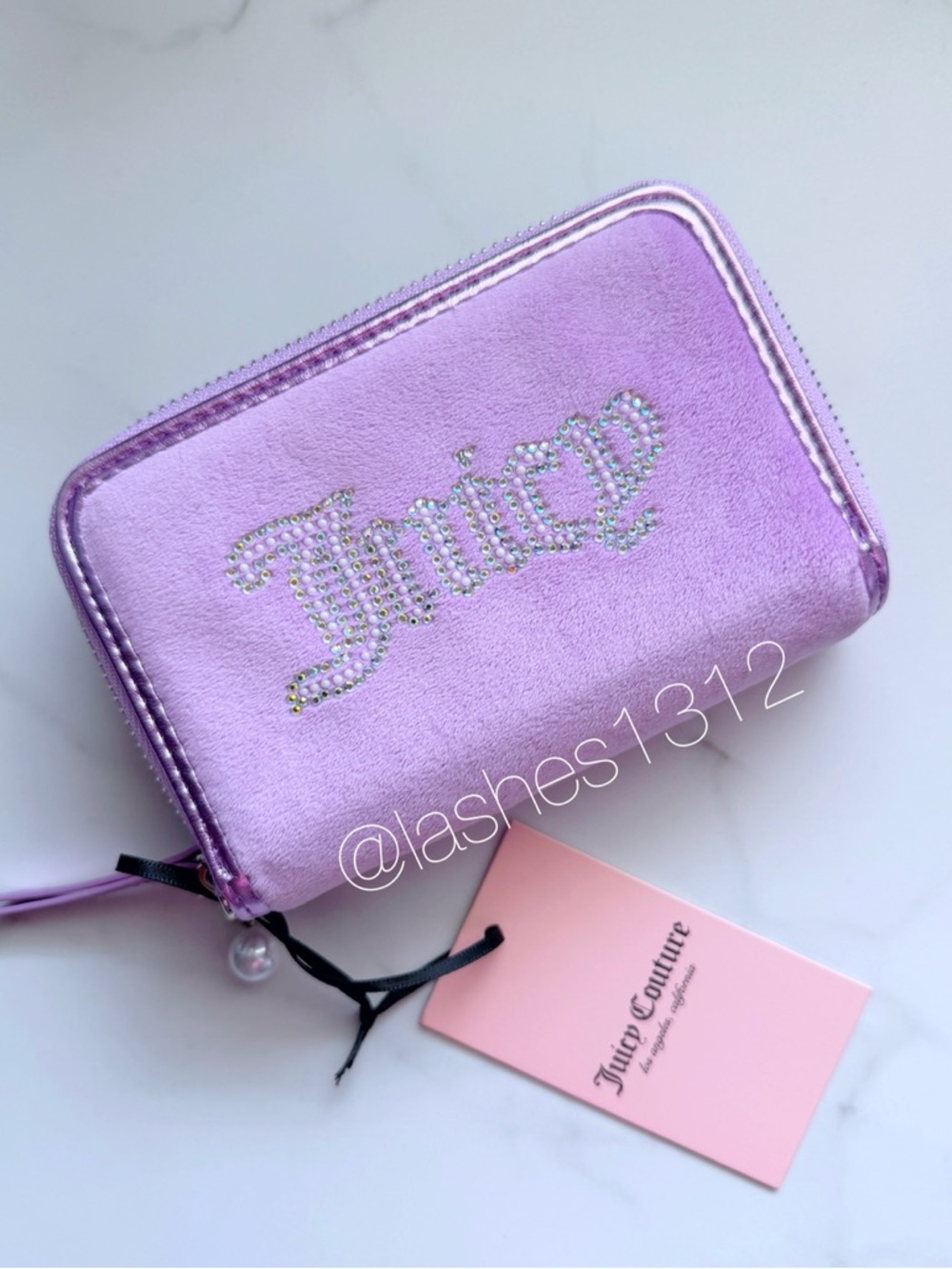 JUICY COUTURE Wallet String of Pearls Double Zip Around - Purple Velour